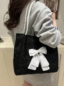 Bow Accent One Shoulder Tote Bag, Vacation Style