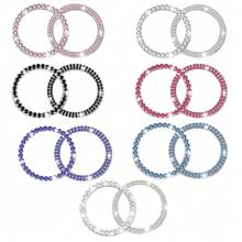 2 Stücke Strass Auto Start-Stopp Dekorationsring, glitzerndes Auto Innenausstattung Zubehör für Frauen, Start-Taste Abdeckung/Aufkleber, Schlüssel-Zündung & Knauf Glitzerring, farbig