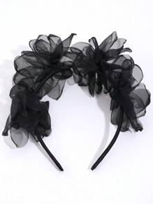 1 pièce Serre-tête en maille noire pour filles, Serre-tête fleur en maille noire, Bandeau élégant de couleur unie, Bandeau simple pour cheveux, Accessoire pour cheveux pour les filles, Mariage, Fête, Accessoire pour cheveux d'enfants