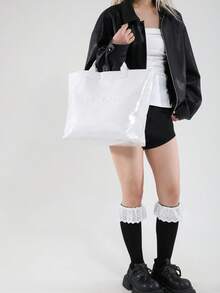Large Capacity White Fashion Crocodile Pattern Jelly PVC Tote Bag, Waterproof Handbag With Wristlet Strap, Suitable For Women Office Work Commute, School, Travel, Unisex Design - White - View 3