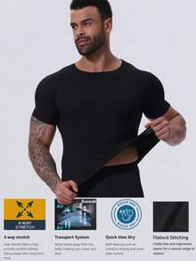 Boyfriend Style Men's Summer Short-Sleeved T-Shirt, Thin And Elastic, Comfortable Striped Body Shirt, High-End, Casual And Versatile. Running, Outdoor Sports, Daily Leisure, Gym Training, Breathable And Cool Short-Sleeved T-Shirt Men's Solid T-Shirt, Active Slim-Fit Short Sleeve Crew Neck Tee, Men's Clothing For Summer Outdoor