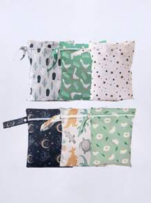 3pcs Cartoon Pattern Baby Diaper Wet Dry Bag/Storage Bag, Baby Bath Decor, Family Gift, Random Pattern Distribution
