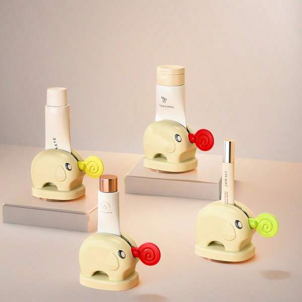 1 pieza Dispensador de pasta de dientes con forma de elefante con ventosa, nuevo diseño de soporte para pasta de dientes