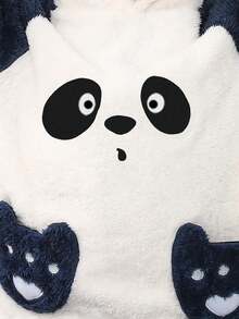 Conjunto Pijamas de nina Polar Dibujo Animado Con Capuch Con Forma de Panda - Azul Marino - Ver 9