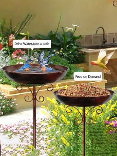 1pc Vintage Style Metal Bird Bath, With Sturdy Base - Cast Iron Outdoor Bird Feeder, No Power Required, Outdoor Metal Bird Bath Stand, Garden Yard Pedestal Bird Feeder, Decor For Home, Suitable As Gift