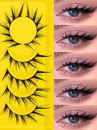 6 Pairs Wet Fox Eye Lashes Anime False Eyelashes Cosplay Fake Lashes Dramatic Eyelashes Wet Eyelashes Extensions Makeup Tool