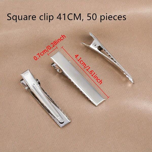 50pcs Multi-Size Blank Square Alligator Hair Clips, Suitable For DIY Hair Accessories Base And Styling Components, For Making DIY Beaded Jewelry