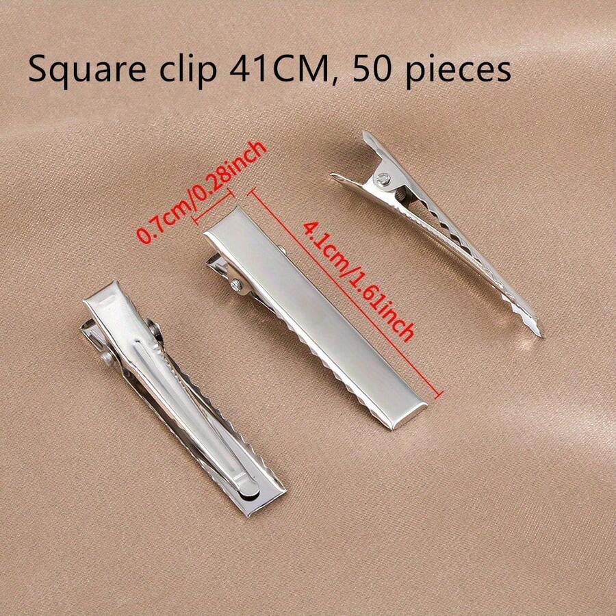50 件多尺寸空白方形鳄鱼发夹，适用于 DIY 发饰底座和造型组件，用于制作 DIY 串珠首饰