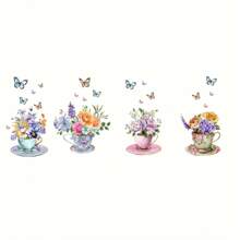 1 set de autocolante de perete cu imprimeu floral, autocolante de perete impermeabile din PVC cu flori în acuarelă, potrivite pentru bucătărie, sufragerie, dormitor, verandă, decor pentru cameră de bucătărie, decor pentru casă, tapet, tapet pentru baie, autocolante personalizate, decor de perete