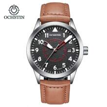 OCHSTIN Herren mechanische Piloten-Armbanduhr, Luxus Selbstaufzug Leder mechanische Herren Uhr mit Datum, Geschenk für Männer mit orange/gelb/schwarzem Zifferblatt