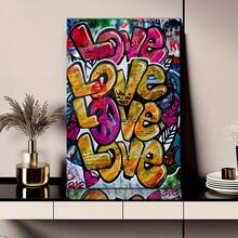 1 Pieza Marco de Madera Pintura en Lienzo Póster de Arte, Graffiti de Amor Callejero, Sabor Artístico, Adecuado para Decoración de Oficina, Pasillo, Hogar, Sala de Estar, Colgante de Pared Popular, Regalo de San Valentín - Multicolor - Ver 3