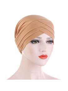1pc Stretch Forehead Crossed Turban Hat Women Solid Color Hijab Hat Casual Elastic Head Wrap Lightweight Chemo Hat Headscarf Hats Bonnet Hair Bonnet Turban