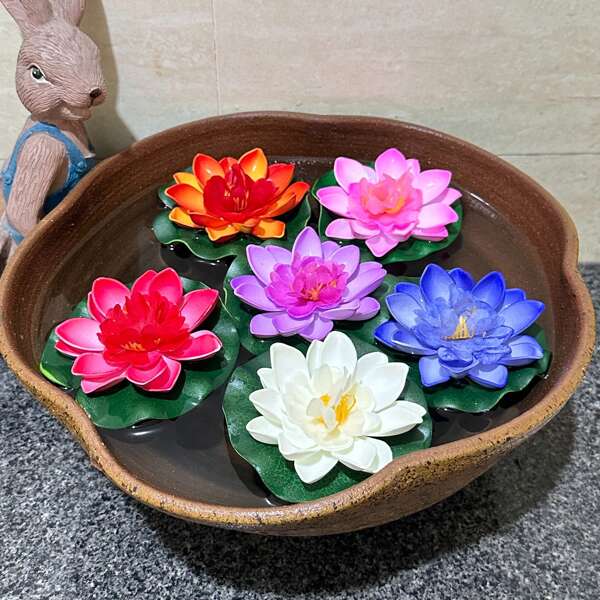 6 Stück künstliche Lotus Blumen Dekoration für Zuhause Aquarium, Fischbecken und Teich, Künstliche Pflanzen