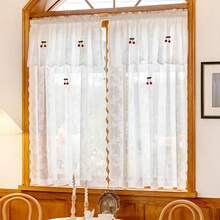 1 tấm rèm, rèm voan, rèm nhỏ, rèm cản sáng trang trí có thể tháo rời, chất liệu ren thời trang, họa tiết quả anh đào dễ thương, nhẹ, thanh lịch và đáng yêu, có khả năng chắn nắng, làm đẹp không gian, không cần khoan, thích hợp cho phòng ăn, nhà bếp, tủ, phòng tắm, phòng ngủ, xe RV, v.v. - trắng - Xem 2