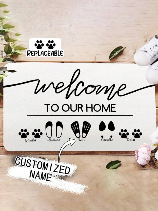 Personalisierte Fußmatte, kundenspezifische Familien- und Haustier-Fußmatte mit Namen, süßes Hund- und Katzen-Design als Einweihungsgeschenk, Heimdekoration, Raumdekoration für Eingangsbereich, Veranda, Terrasse oder Haustür, perfektes Geschenk für Tierliebhaber, einzigartiger und praktischer Willkommensgruß für ihn oder sie, heben Sie Ihre Familie mit kundenspezifischen Zeichen hervor, rutschfeste Oberfläche, leicht zu reinigen, Teppich für Innen und Außen, modische EinweihungsEssentials, Schulanfang