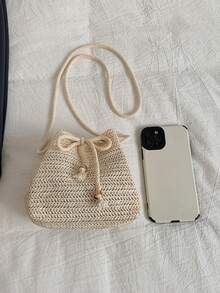 2025 New Stylish Straw Bucket Bag, Fresh Woven Beach Crossbody Bag - Beige - View 4