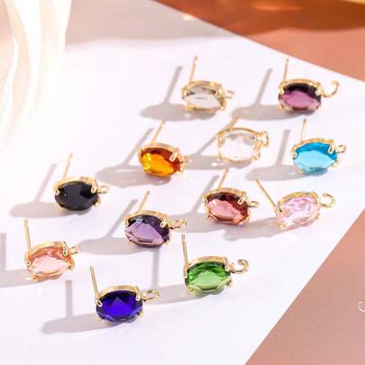 4pcs Copper Inlaid Crystal Glass Water Drop Shaped Earring Pendants With Holes, DIY Handmade Earring Jewelry Making Accessories