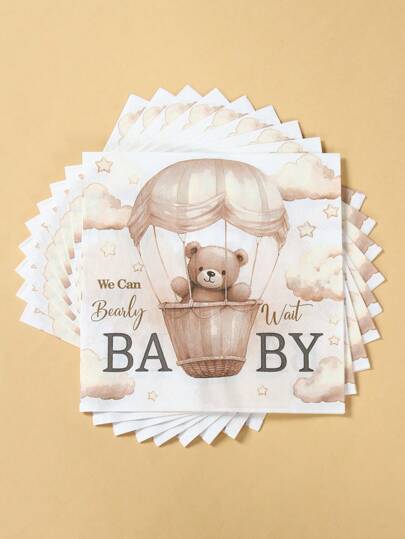 24 pezzi di tovaglioli di carta usa e getta con stampa a motivi di orsetti, per temi di feste festa di nascità, decorazioni per feste di compleanno, tema festa di nascità "Non vediamo l'ora", articoli per feste a tema gender reveal, decorazioni per la tavola, forniture per la cucina