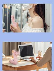 1 pieza Ventilador portátil multifunción unisex de unicolor con 2 aspas, plegable, recargable por USB, con cordón (cordón blanco incluido al azar), se puede usar como batería portátil, adecuado para uso diario en verano - Multicolor - Ver 8