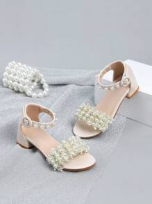 Sandali Zangtong A Pair con alta qualità per Kidsl, fiori bianchi eleganti, girl per l'estate, ballo scolastico, matrimonio, festa di compleanno, all'aperto, viaggi, tacco basso, spesso