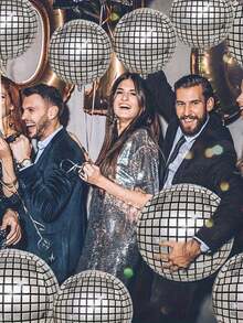 5 pezzi Palloncini Sfera Specchio Disco 4D, di dimensioni miste, palloncini metallizzati a tema disco per decorazioni di feste a tema disco anni '70, feste a tema metallico disco, compleanni, matrimoni, Natale.