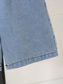 2pcs/Set Older Boys Casual Fashion Solid Color Denim Shirt And Denim Shorts Set - Blue - View 7