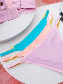 Sujetador Con Push UP Set De 3 Copa B Piezas Liso Sin Encaje Tirante Ajustables Cadenas Decorativas En Tirante Y En Braga    Casual-Cómodo  poliamida  Cruzado    Set    Temporada - Rosa - Ver 8