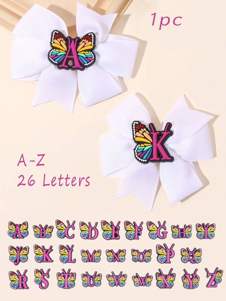 1pc Spring/Summer Pure White Bow Decorated 26 Letter Bow Hair Clip, Alligator Clip Hair Accessory For Girls, Suitable For Daily Decoration, Ribbon Bow Hair Clip