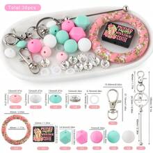 36pcs/Set, DIY Handmade Kit, With An Outer Diameter Of 65mm Printed O-Ring And Silicone Focal Beads, As Well As A Combination Of 15mm Silicone Beads, Hexagonal Silicone Beads, And Lentil Beads, Used For DIY Crafts And Keychain Pendants, Etc - Multicolor - View 16