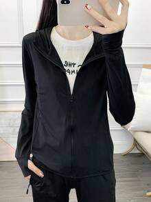 Áo khoác chống nắng dài tay siêu mỏng dành cho nữ, lớp đơn, thoáng khí, màu đen, thích hợp cho hoạt động thể thao ngoài trời mùa hè. - màu đen - Xem 9
