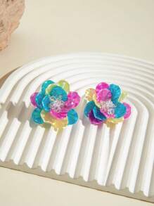 1 Pair Fashion Cute Fresh Pastoral Resin Colored Glass Bead Flower Stud Earrings For Women, Suitable For Beach, Party, Gift
