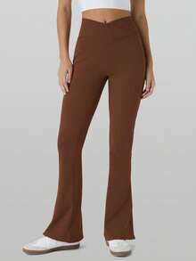 RUNONWHEELS 5 High Waist Flare Yoga Pants, Women Butt Lifting Tight Leggings, Women High Waist Criss-Cross Flare Tight Pants - Brown - View 6