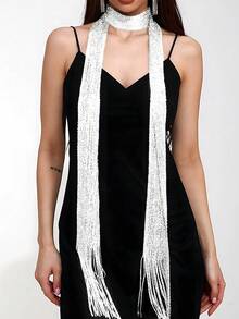 1pc Shiny & Stylish Versatile Long Scarf For Women, Suitable For Party & Event Outfits - Gold - View 20