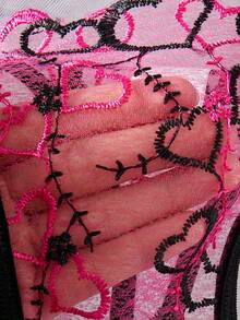 Sexy Heart Patchwork Sheer Mesh Lingerie Set, European And American Style Temptation Intimate Apparel - Black - View 6