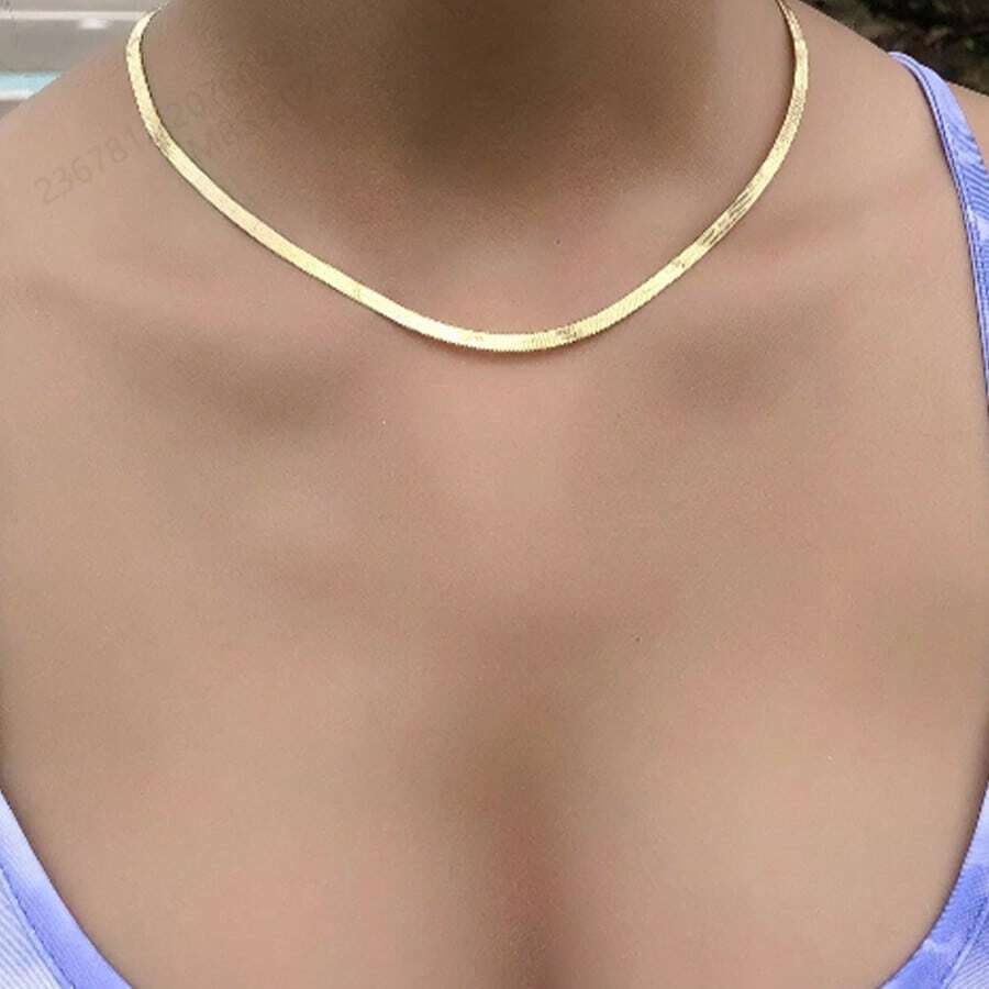 1pc Fashionable Versatile Stainless Steel Simple Necklace - Yellow Gold - View 1