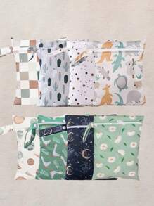 3pcs Cartoon Pattern Baby Diaper Wet Dry Bag/Storage Bag, Baby Bath Decor, Family Gift, Random Pattern Distribution