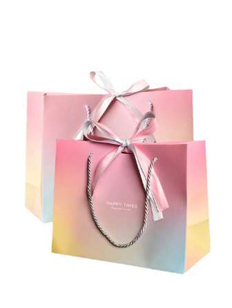 5pcs Gradient Pink Theme Series Fashion Cosmetics Tote Birthday Wedding Celebration Bow Ladies' Shopping Portable Party Gift Bag