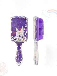 6pcs Hair Comb Set, Cute Unicorn Cartoon Comb, Edge Brushing Brush Mouse Tail Tail Makeup Brush Set, Used For Smooth Hair, Hairstyling, Cleaning - Purple - View 8