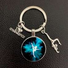 1pc I Love Gymnastics Glass Keychain Key Ring, Metal Key Chain For Men & Women, Sports Themed Gift School Letter Car Accessories Cute Goth Y2k