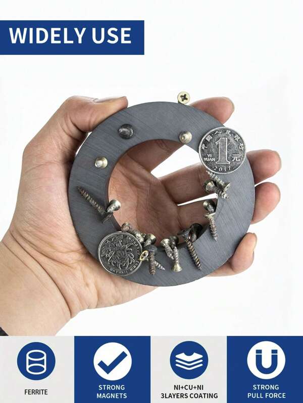 One Large Round Strong Magnet, Circular Ring Magnet With Holes, Ferrite Magnet, Black Ring Magnet, Suitable For Iron Attraction At Construction Sites, Manual Modification Applications, Etc