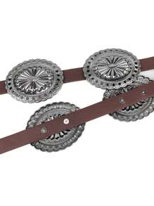 Vintage Cowgirl Punk Style Women's Embossed Metal Decorated Leather Belt, Fashionable Y2K