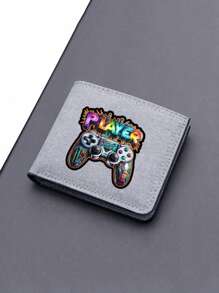 1 محفظة قماش مطبوع عليها رسمة جهاز تحكم ألعاب ملون كرتوني، تصميم فريد متعدد فتحات البطاقات، محفظة مزدوجة مع حامل بطاقات ائتمان، خفيفة الوزن وقابلة للنقل، محفظة متعددة فتحات البطاقات، هدية مثالية للمراهقين