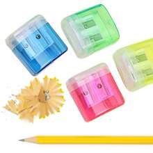 2 pezzi Temperamatite per studenti con contenitore, forniture per ufficio e scuola colorate, temperamatite in plastica trasparente a doppio foro per bambini, per forniture scolastiche, per il ritorno a scuola