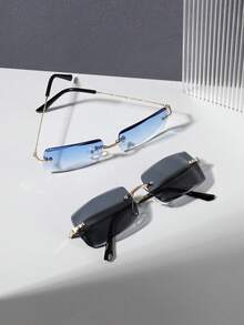 2pcs Men's Square Decorative Fashion Glasses, Minimalist & Practical Multifunctional - Gray+Blue - View 3