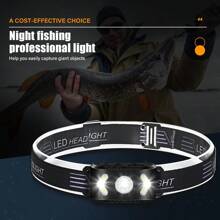 Hoofdlamp met 5-standensensor, snel opladen via Type-C, 1200 mAh, lange levensduur, handgolfsensor + COB-vullicht, geschikt voor nachtvissen, wandelen en hardlopen