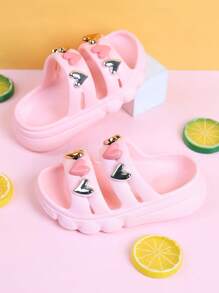 1 Pair Kids/Toddlers Open Toe Sandals With Heart Design, Non-Slip Outdoor Slip On Beach Shoes For Girls Summer