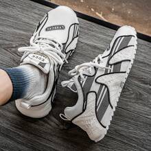 Men's Color Block Sneakers, 2025 Spring New Fashionable Versatile Thick Sole Low-Top Lace-Up Round Toe Casual Shoes For Men, Party & Events, Canvas Patchwork Breathable Soft Bottom Lightweight Outdoor Personalized Street Style Anti-Slip Saw Tooth Design Sneakers