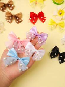 20pcs Multi-Color Faux Pearl Bow Hair Clips, Suitable For Fashion Girls Daily Wear - Multicolor - View 4