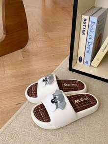 XIXITIAO 1 Pair Anti-Slip EVA Color Block Cute Puppy Couple Slippers, Soft Flat Casual Slippers For Outdoor/Beach, Classic Colorblock Design Puppy Pattern Beach Outdoor Ladies Slippers - Cream White - View 9