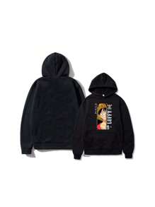 Lufy Onee Pice Anime Sweatshirt Unisex Men Women 100% Cotton Premium Top Streetwear New Release Immediate Shipping Various Colors!! - Black - View 3